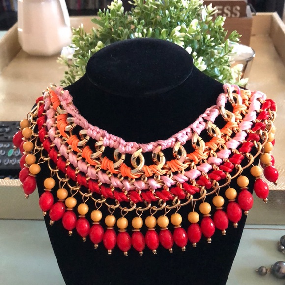 Jewelry - Red Pink Orange, Gold Boutique Statement Necklace